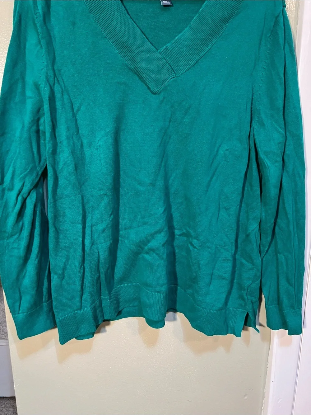 Karen Scott Women's Size Large V-Neck Pullover Sweater Kelly Green 100% Cotton